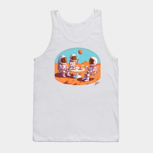 Cute astronauts drinking coffee on Mars Tank Top